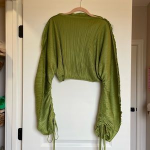 Green Plisse Cropped Blouse